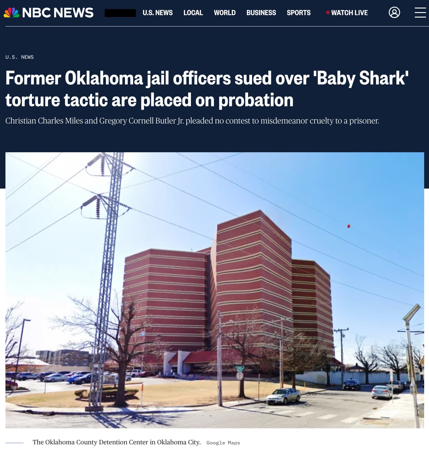 architecture - Je Nbc News U.S. News Local World Business Sports Watch Live U.S. News Former Oklahoma jail officers sued over 'Baby Shark' torture tactic are placed on probation Christian Charles Miles and Gregory Cornell Butler Jr. pleaded no contest to 